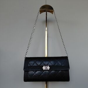 CHANEL CC Black Quilted Lambskin Leather
